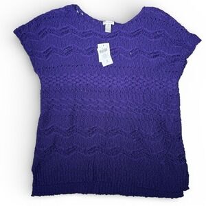 Chicos "African Amethyst Portrait" Purple Cotton Knit Pointelle Knit Sweater